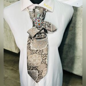 Elegant Paisley Necktie with Colorful Turtle Brooch